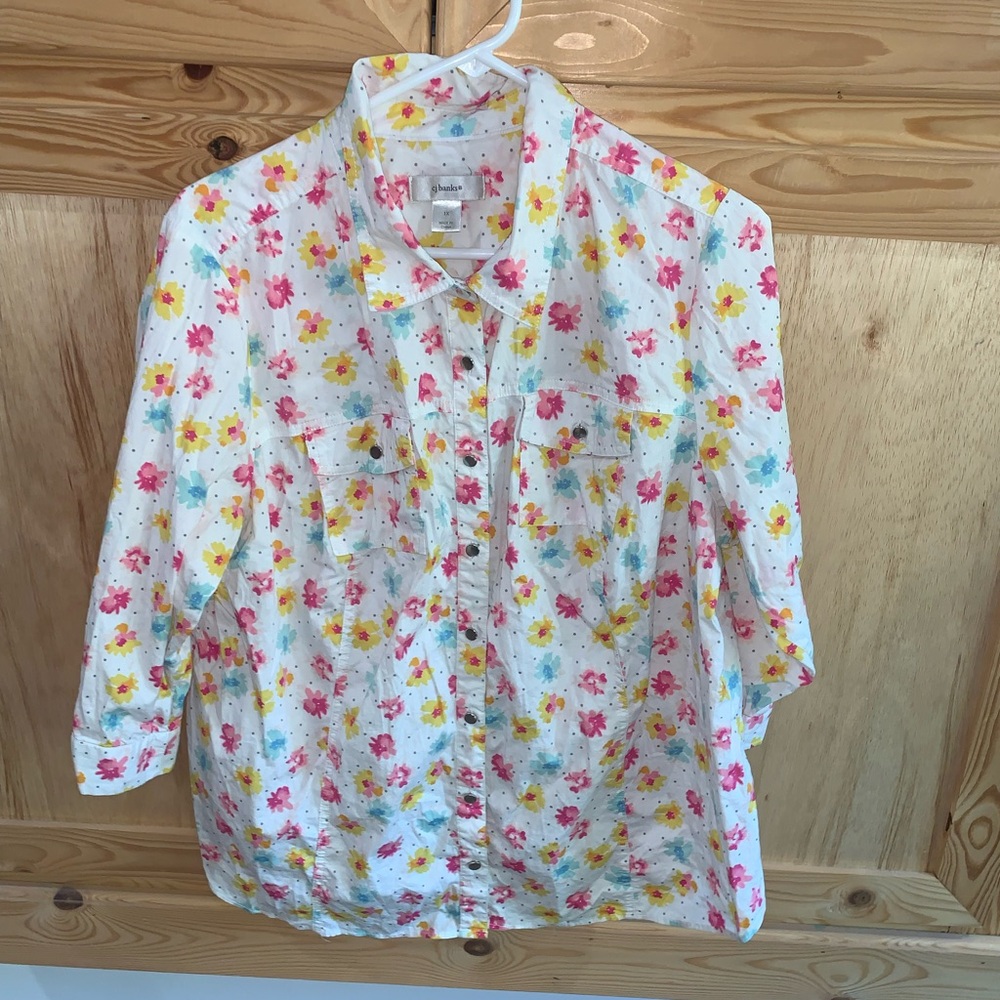 CJ Banks floral printed collared button front shirt blouse size 1X